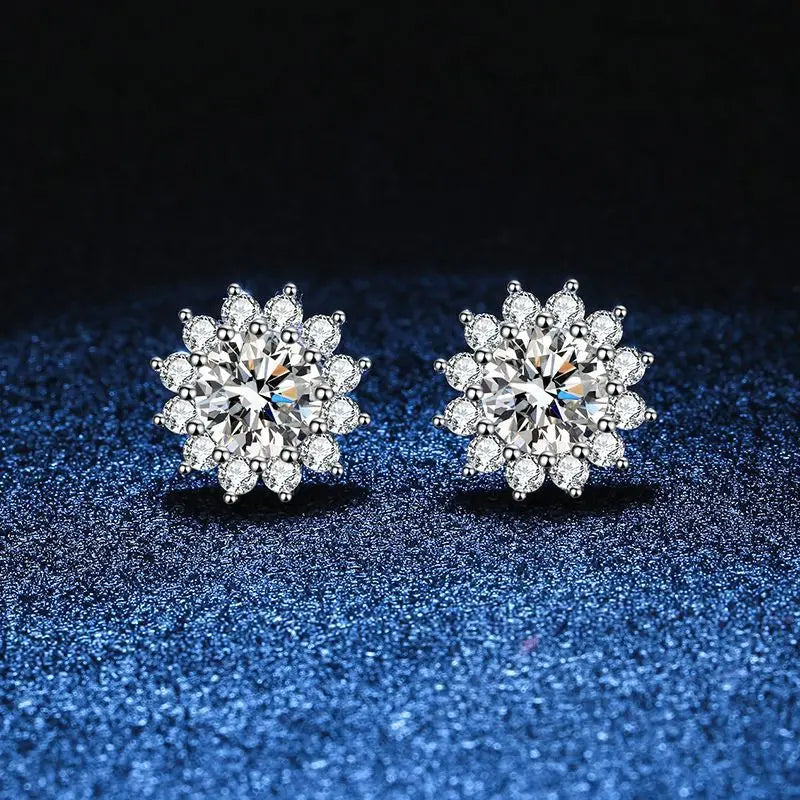 JoyceJelly 1 carat D Color Moissanite Diamond Earrings S925 Sterling Silver Jewelry For Women Sunflower Shaped Ear-studs Wedding