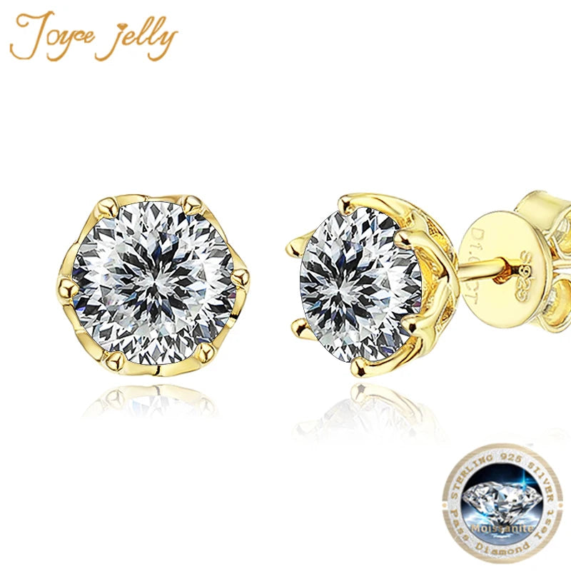 JoyceJelly 1CT 2CT VVS D Color Russian Cut Moissanite Diamond Stud Earrings S925 Sterling Silver Plated 18K Gold Color Ear-studs