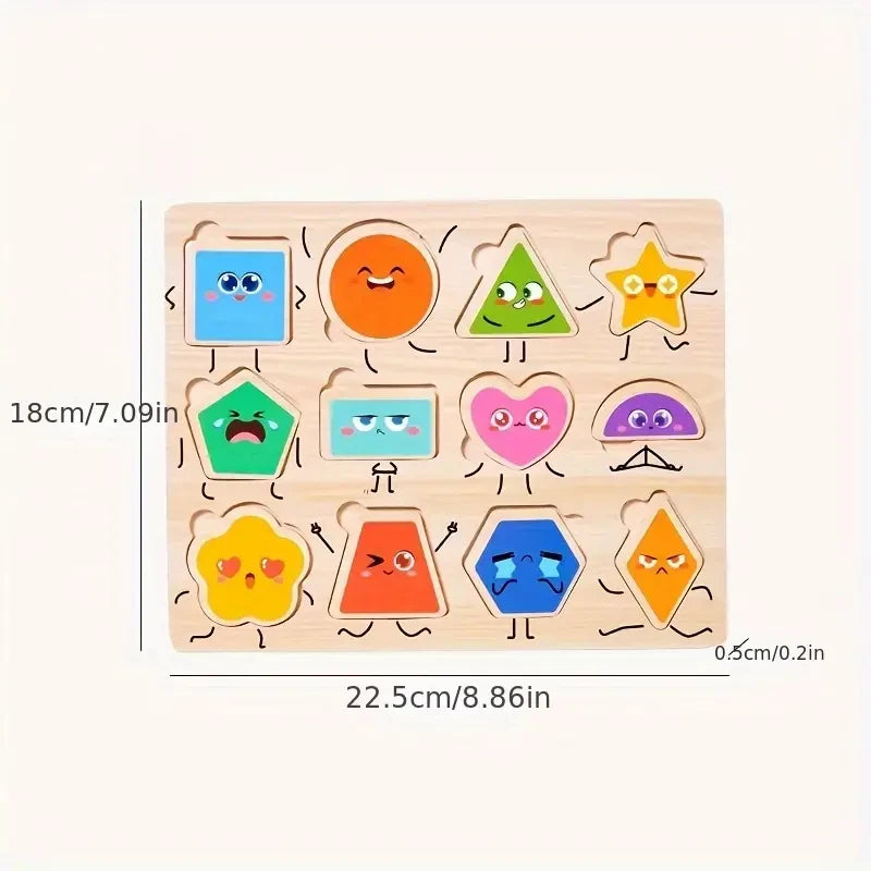 Montessori Wooden Puzzles Hand Grab Boards Tangram Jigsaw Toys Baby Educational Toys Cartoon Vehicle Animals Fruits 3D Puzzles