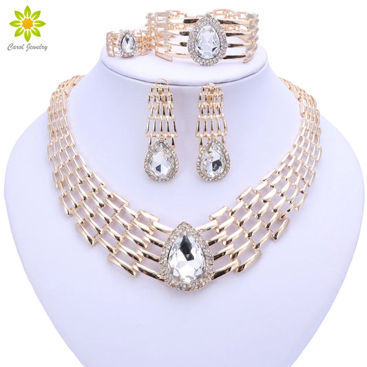 Dubai Gold Color Jewelry Set For Women Indian Earrings & Necklace Nigeria Bridal Accessorie Wedding Bracelet Ring Party