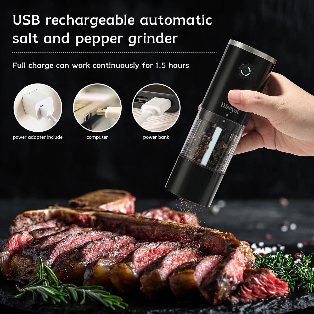 Electric salt and pepper grinder USB charging automatic salt and pepper grinder, suitable for kitchens and restaurants