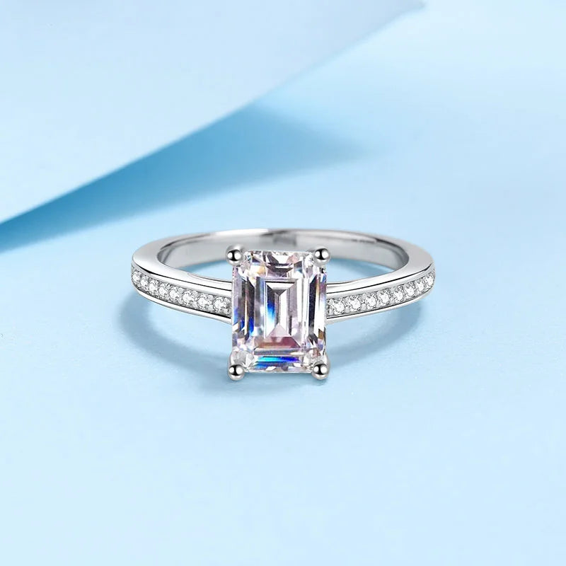 JoyceJelly 2CT Radiant Cut Emerald Cut Moissanite Ring Rectangular Lab Diamond Luxury S925 Sterling Silver Fine Jewelry Wedding