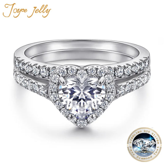 Joycejelly 925 sterling silver rings for women luxury with 2 carat d color vvs Moissanite gemstone heart shape wedding jewerly