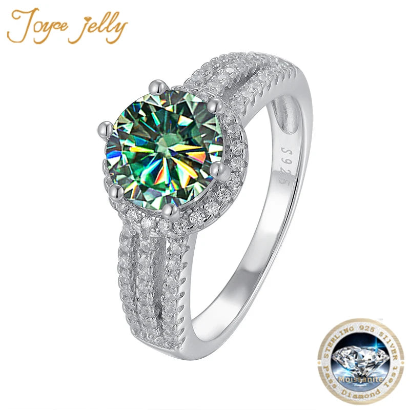 JoyceJelly Luxury Round 2 Carat VVS D-COLOR Moissanite Diamond Ring For Women S925 Sterling Silver Wedding Rings Engagement Gift