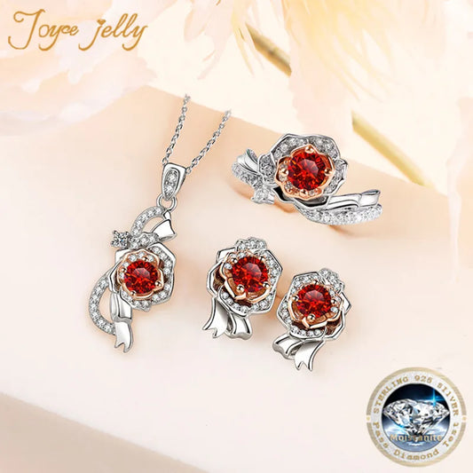 JoyceJelly 2CT VVS1 3EX D GRA Moissanite Diamond Jewelry Set For Women Wedding S925 Silver Luxury Ring Necklace Earrings Rose