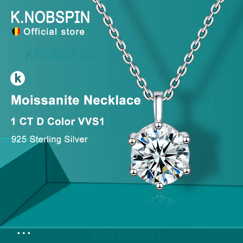 K.NOBSPIN 2.0ct VVS1 D Color Moissanite Necklace 925 Soild Sterling Sliver Chain with Certificate Fine Jewelry for Woman