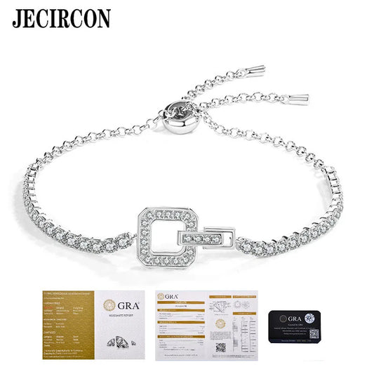 JECIRCON-925 Sterling Silver MIni Moissanite Bracelet for Women Light Luxury Square Buckle Push-pull Adjustable Hand Chain New