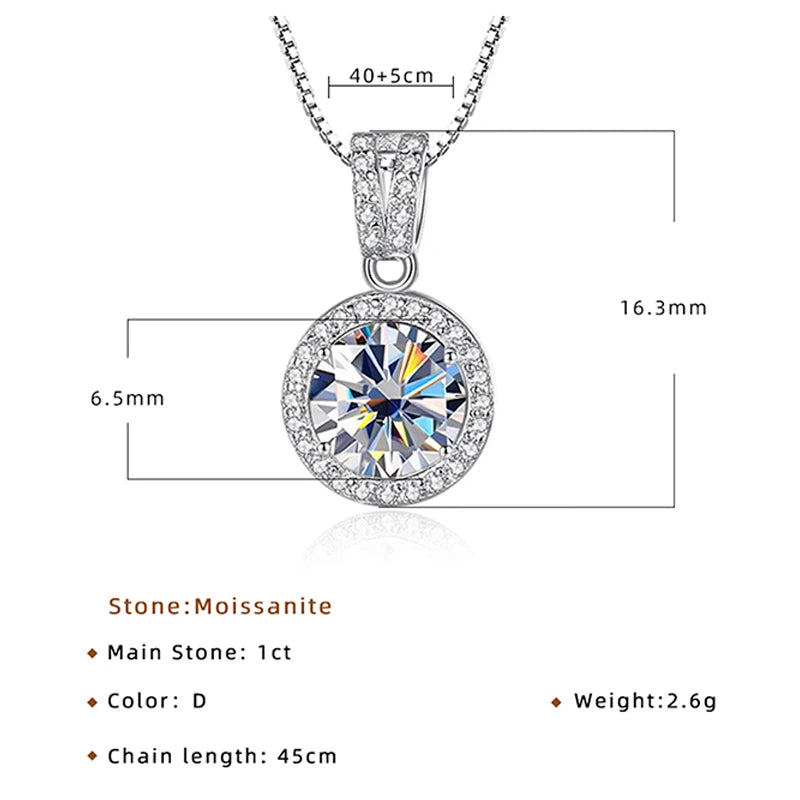 JoyceJelly 18 Color Choice 1CT VVS Moissanite Pendant Necklace 925 Sterling Silver Jewelry For Women Promise Pass Diamond Tester