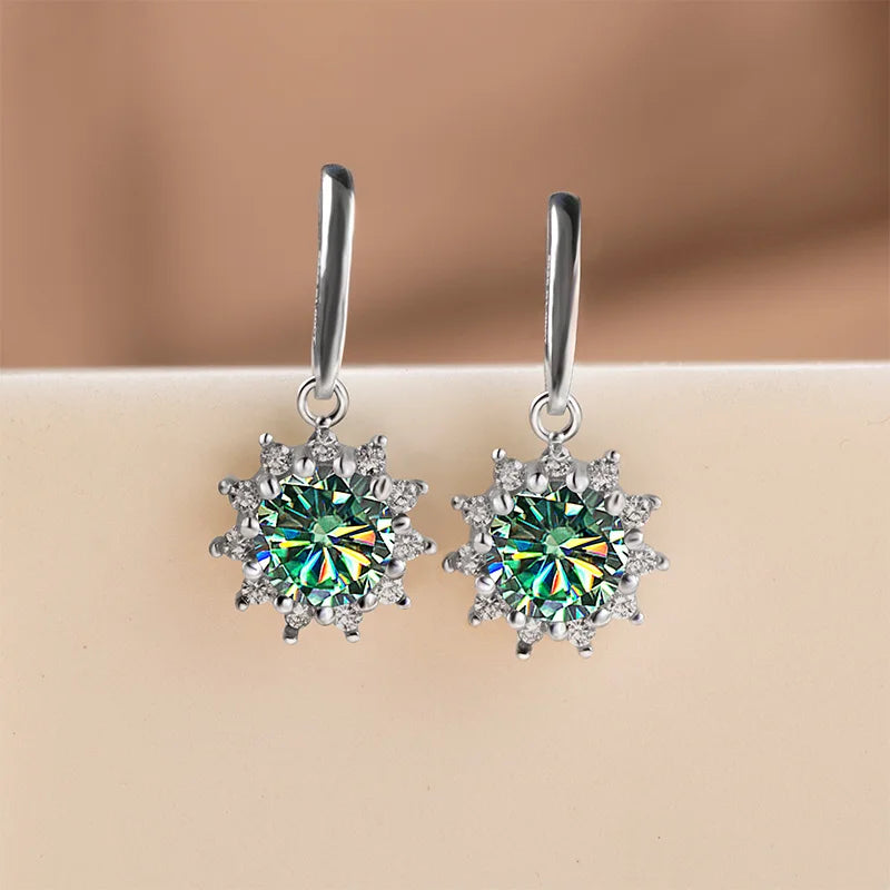 JoyceJelly 1CT Moissanite Drop Earrings For Women Green Blue Pink Color 100% S925 Sterling Silver White Gold Plated Fine Jewelry