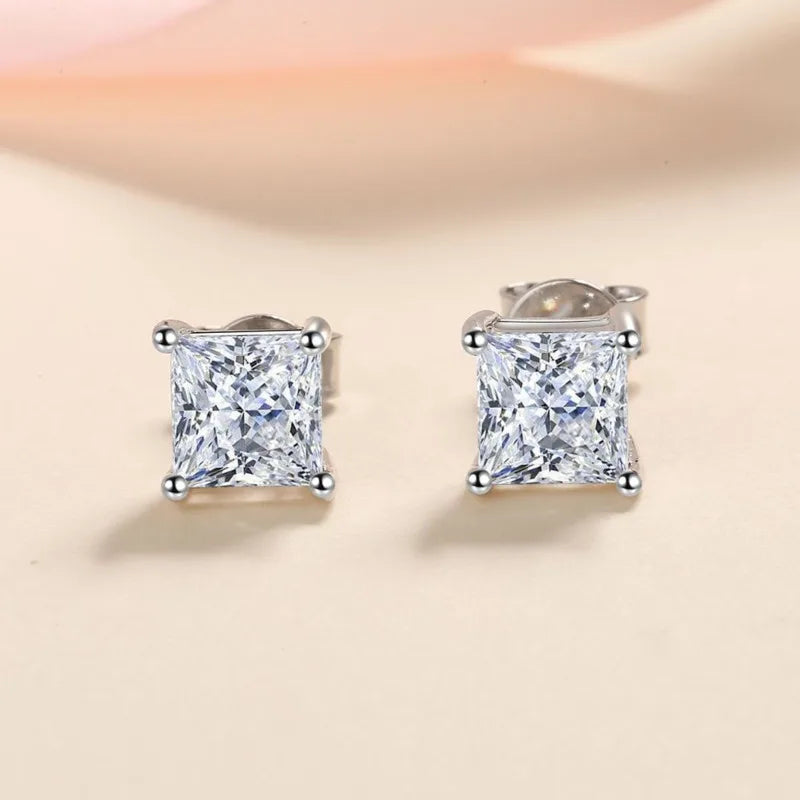 JoyceJelly D color VVS Princess Cut 1.2/2/4CT Moissanite Stud Earrings For Women Men's Ear Studs S925 Sterling Silver Jewelry