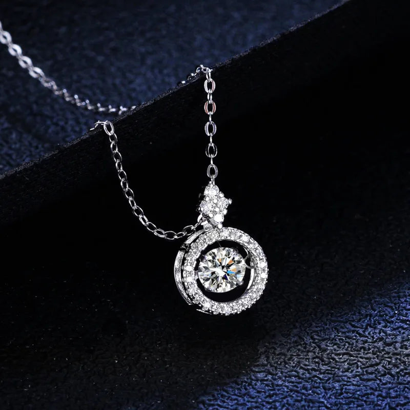 JoyceJelly Trendy 1CT 6.5MM VVS D Color Moissanite Diamond Necklace S925 Sterling Silver Beating Heart Pendant Clavicle Chain