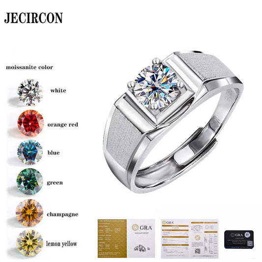 JECIRCON 100% 925 Sterling Silver Atmospheric Diamond Ring for Men Simple Domineering Frosted 1 Carat Moissanite Wedding Jewelry