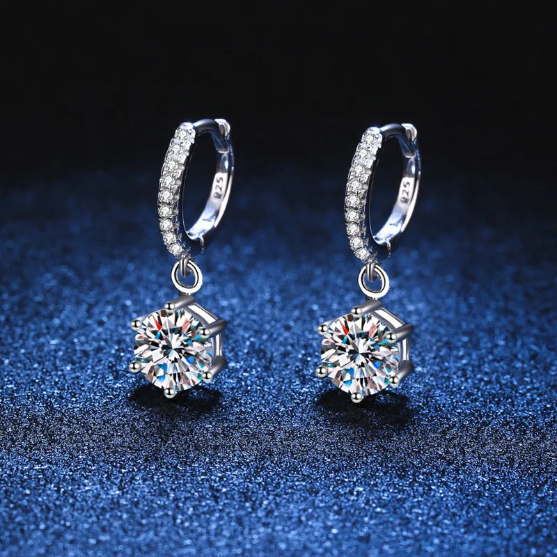 JoyceJelly S925 Sterling Silver Classic Six Prong Earrings With 1CT D Color VVS Moissanite Diamond Jewelry For Wedding Ear-drops