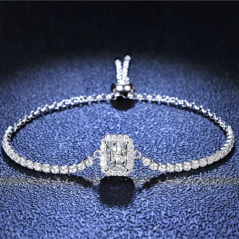 JoyceJelly 1CT 2CT Emerald Cut Radiant Cut Moissanite Bracelet 925 Sterling Silver Fine Jewelry GRA Certified Pass Diamond Test