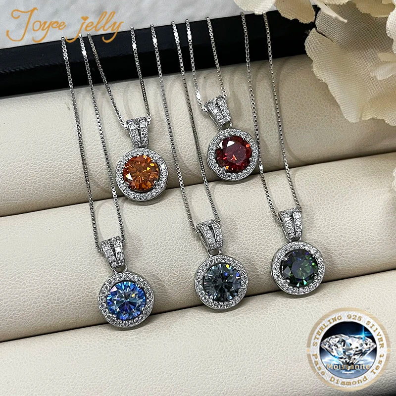 JoyceJelly 18 Color Choice 1CT VVS Moissanite Pendant Necklace 925 Sterling Silver Jewelry For Women Promise Pass Diamond Tester