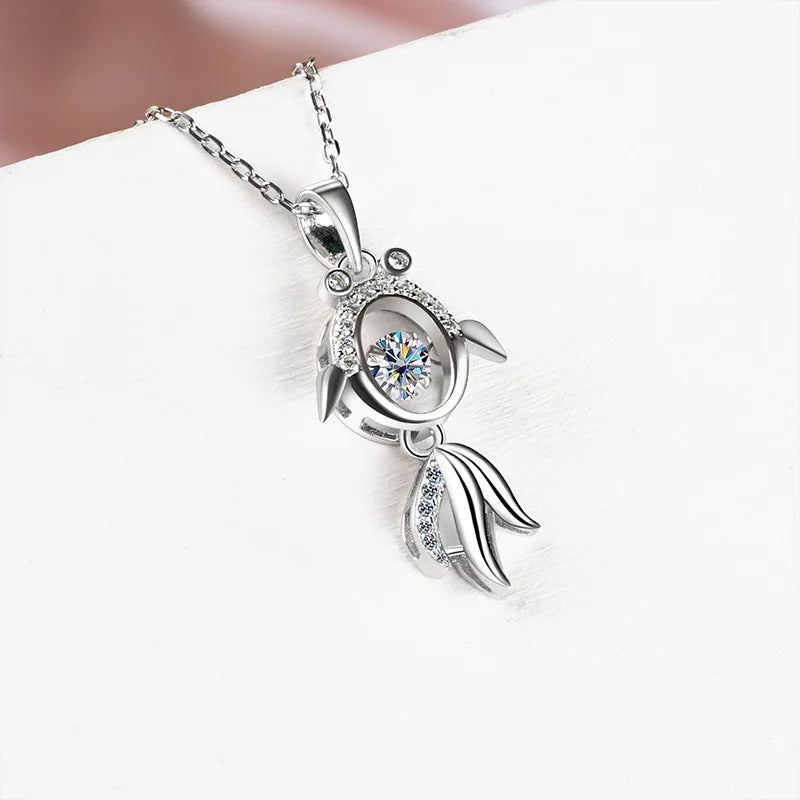 JoyceJelly 4MM 0.3CT Moissanite Diamond Necklace 925 Sterling Silver Jewelry Koi Fish Pendant For Women Girl Birthday Party Gift