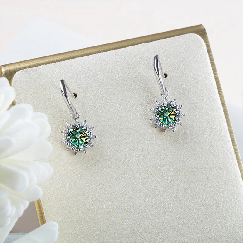 JoyceJelly 1CT Moissanite Drop Earrings For Women Green Blue Pink Color 100% S925 Sterling Silver White Gold Plated Fine Jewelry