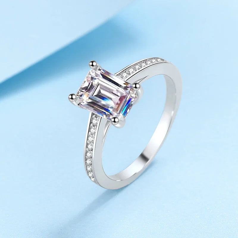 JoyceJelly 2CT Radiant Cut Emerald Cut Moissanite Ring Rectangular Lab Diamond Luxury S925 Sterling Silver Fine Jewelry Wedding