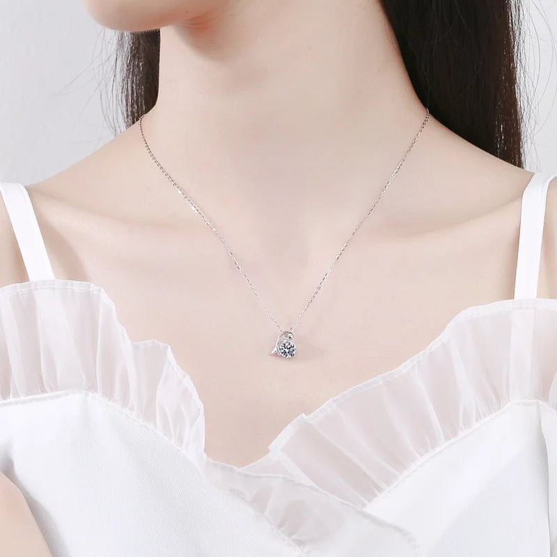 JoyceJelly Women's Sterling Silver 925 Jewelry 1ct Moissanite Necklace Lovely Dolphin Pendant Collarbone Chain For Student Gift