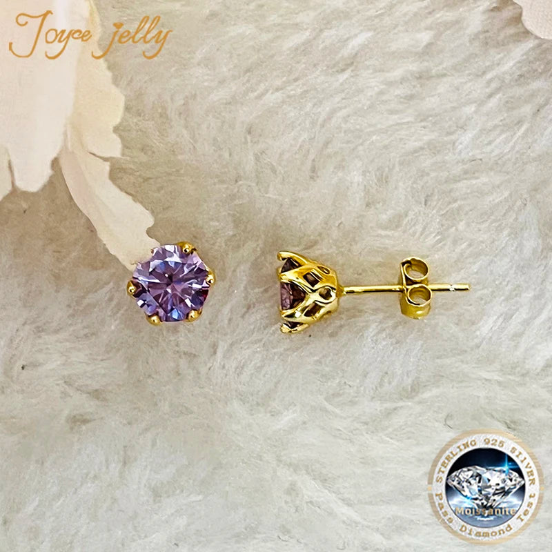 JoyceJelly 1CT 2CT VVS D Color Russian Cut Moissanite Diamond Stud Earrings S925 Sterling Silver Plated 18K Gold Color Ear-studs