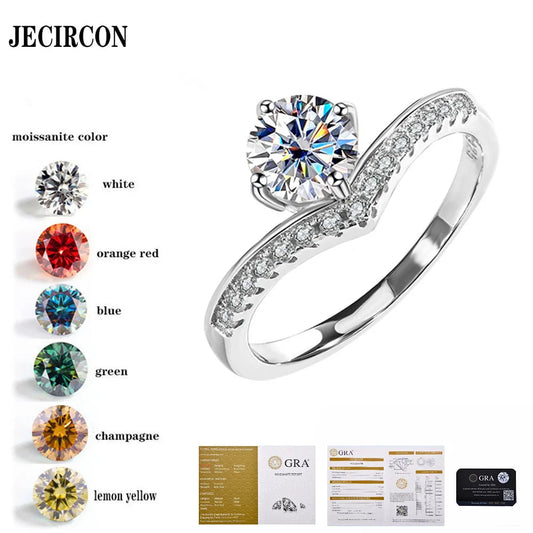 JECIRCON S925 Sterling Silver 1 Carat Moissanite Ring for Women Imitation Diamond Micro-set Princess Crown 4-claw Ring Fashion