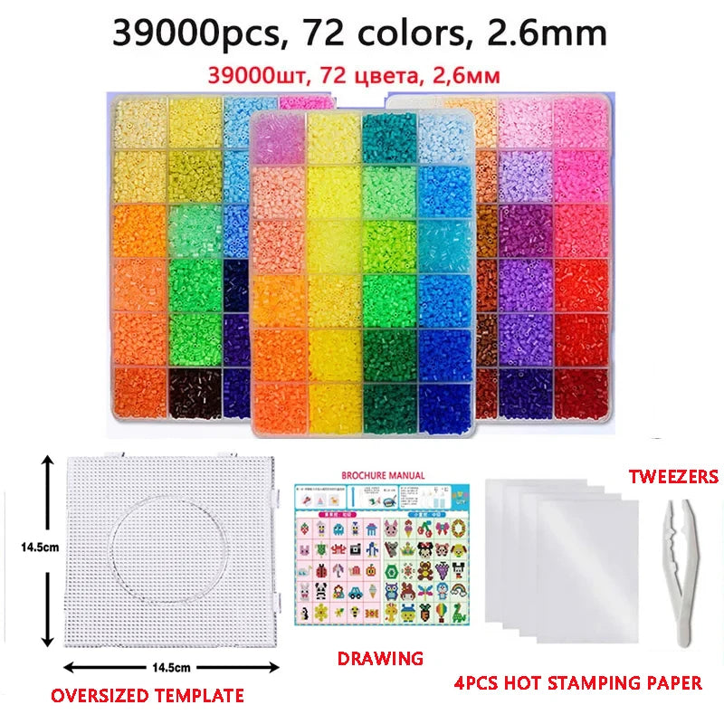 72Colors 5mm /2.6mm Set Melting Beads Pixel Art Puzzle Hama Beads Diy 3D Puzzles Handmade Gift Fuse Beads Kit Iron Toy