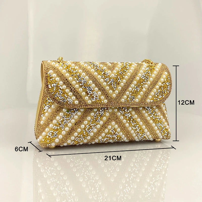 Exquisite Gold Purse Luxury Designer Handbags High Quality 2024 Triangle Designer Pearl Bag Color Contrast Evening Bags