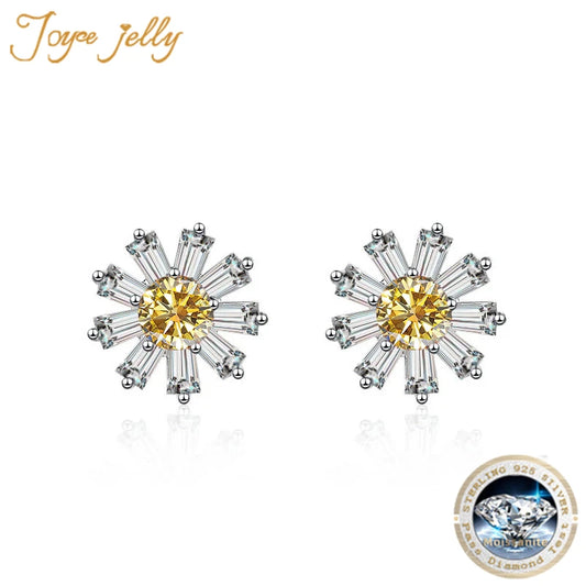 JoyceJelly Round 0.5ct Moissanite Earrings For Women Sterling Silver 925 Jewelry Sunflower Daisy Ear-studs For Girls Lovely Gift