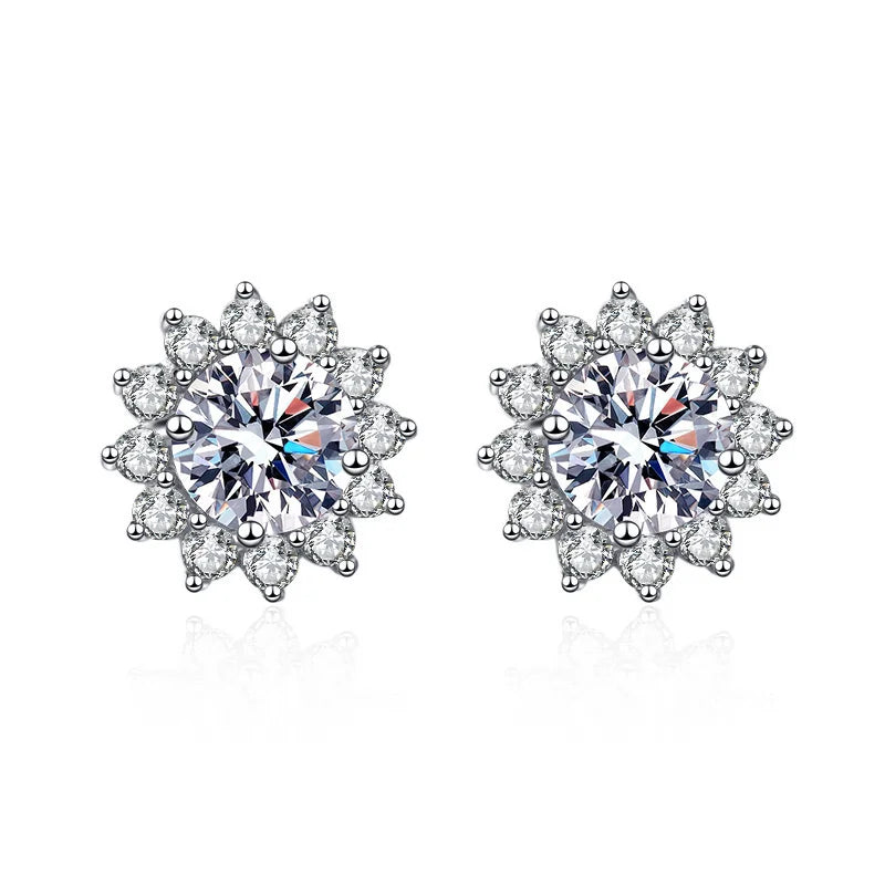 JoyceJelly 1 carat D Color Moissanite Diamond Earrings S925 Sterling Silver Jewelry For Women Sunflower Shaped Ear-studs Wedding