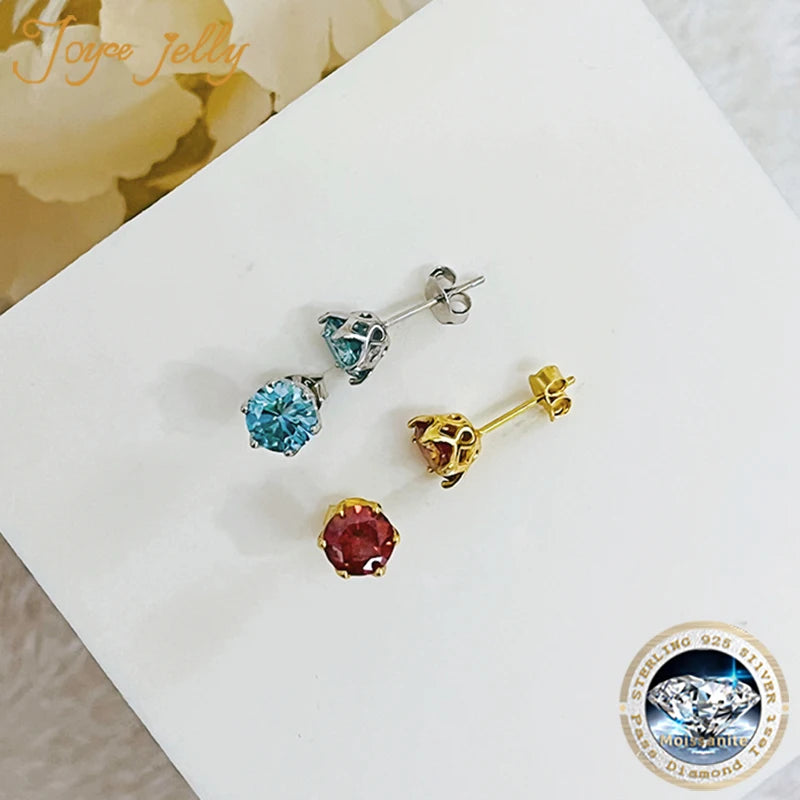 JoyceJelly 1CT 2CT VVS D Color Russian Cut Moissanite Diamond Stud Earrings S925 Sterling Silver Plated 18K Gold Color Ear-studs