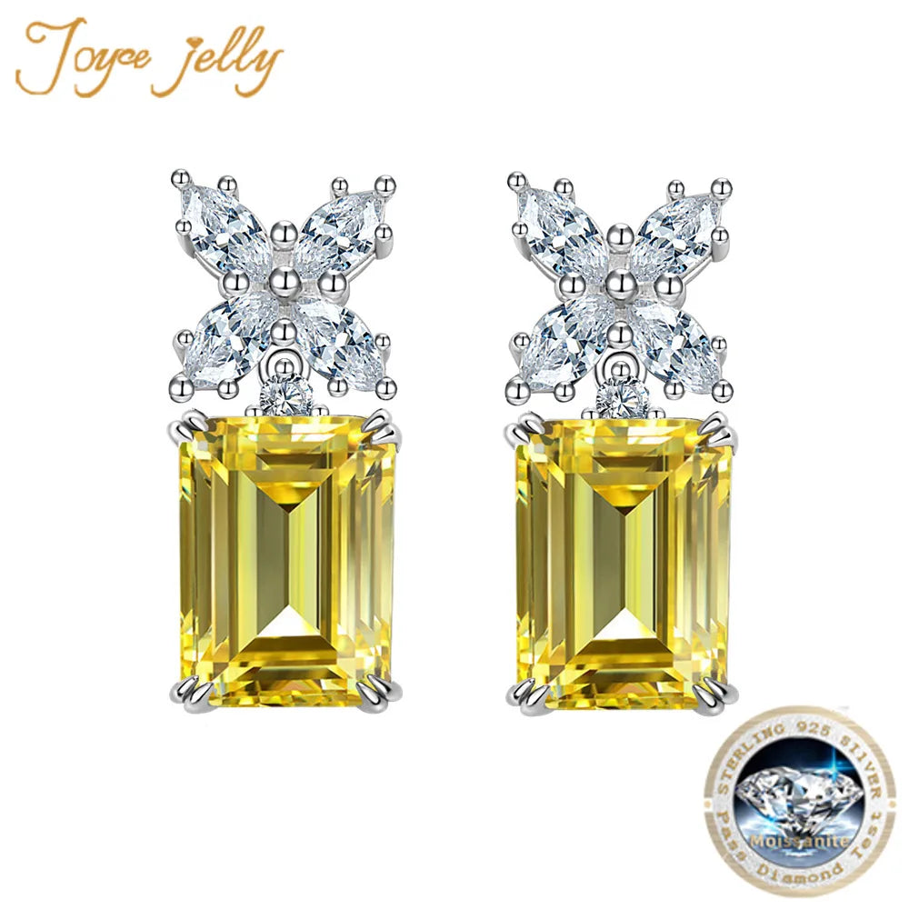 JoyceJelly Rectangular 3CT 7*9mm Emerald Cut Yellow Moissanite Diamond Stud Earrings For Women 925 Sterling Silver Jewelry Gifts