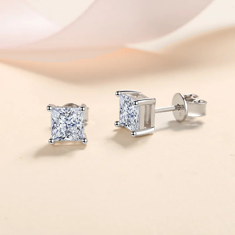 JoyceJelly D color VVS Princess Cut 1.2/2/4CT Moissanite Stud Earrings For Women Men's Ear Studs S925 Sterling Silver Jewelry