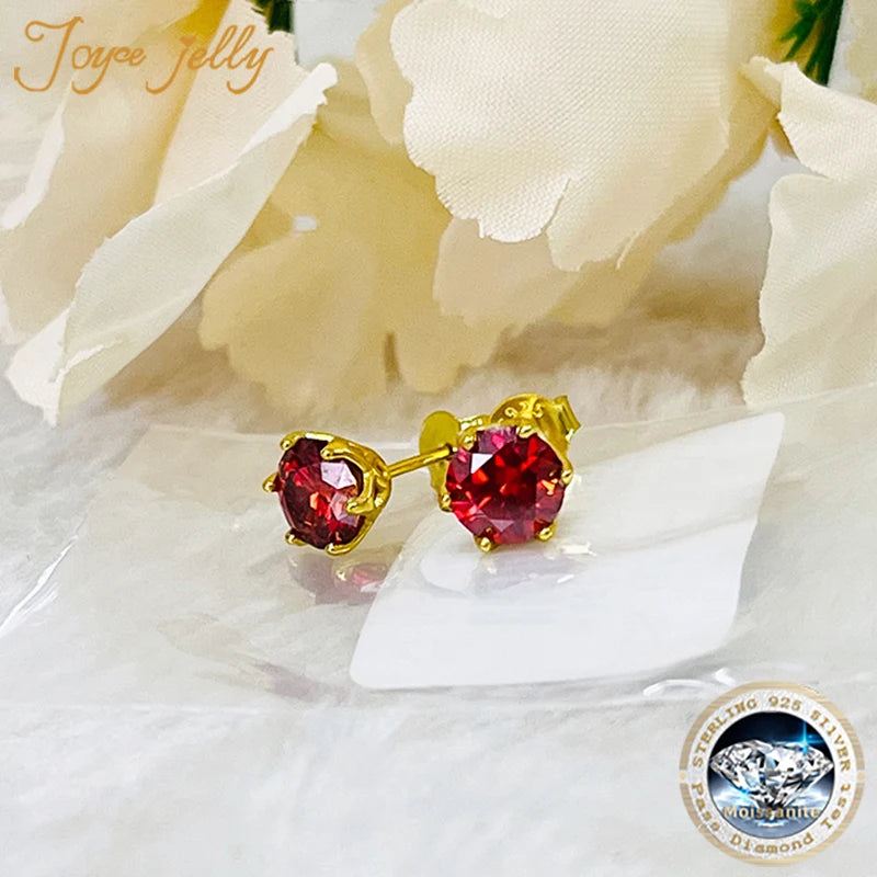 JoyceJelly 1CT 2CT VVS D Color Russian Cut Moissanite Diamond Stud Earrings S925 Sterling Silver Plated 18K Gold Color Ear-studs