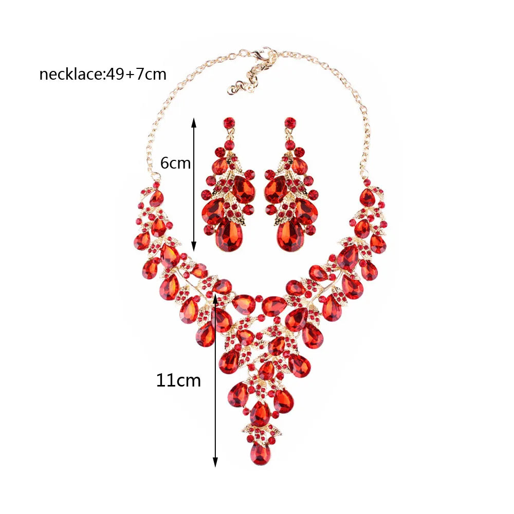 Crystal Statement Necklace Earrings Set Fashion Women Rhinestone Choker Jewelry Sets Indian Bridal Wedding Costume Jewellery Set