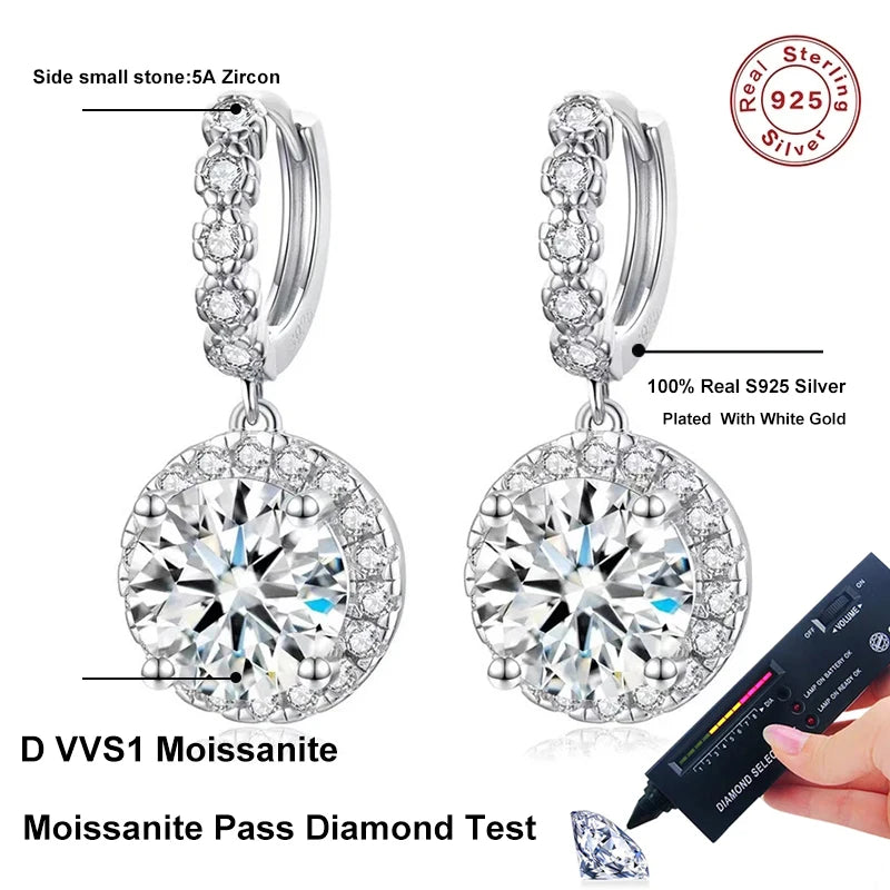 NeeTim 3ct Moissanite Diamond Drop Earrings for Women Lab Diamond 925 Sterling Silver with 18K Gold Plated Wedding Party Jewelry