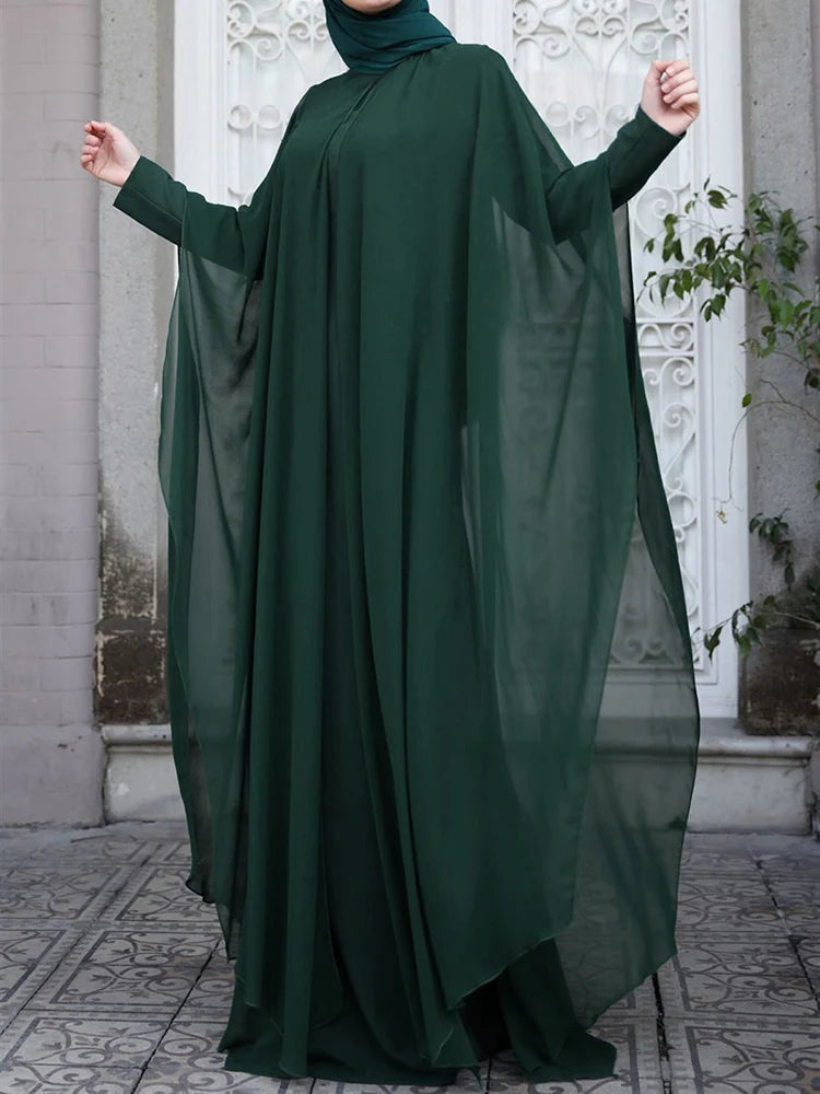 ZANZEA Women Chiffon Abaya Eid Mubarek Muslim Dresses Robe Long Sleeve Hijab Vestidos Fashion Abayas For Women Isamic Clothing