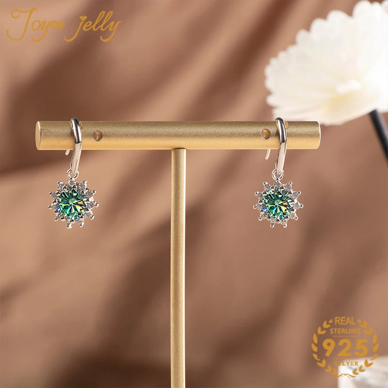 JoyceJelly 1CT Moissanite Drop Earrings For Women Green Blue Pink Color 100% S925 Sterling Silver White Gold Plated Fine Jewelry