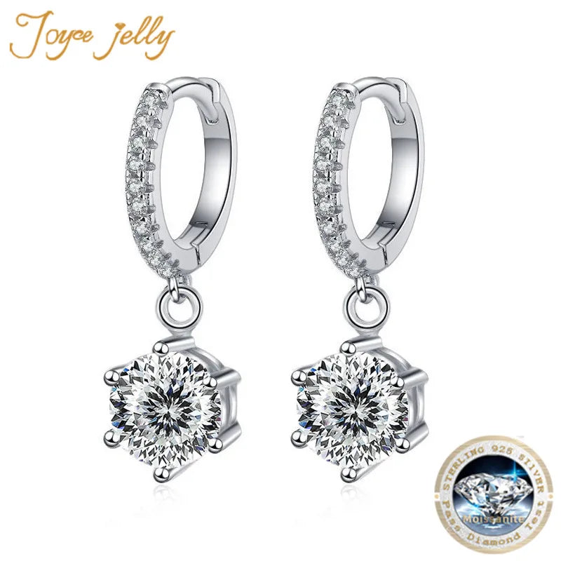 JoyceJelly S925 Sterling Silver Classic Six Prong Earrings With 1CT D Color VVS Moissanite Diamond Jewelry For Wedding Ear-drops