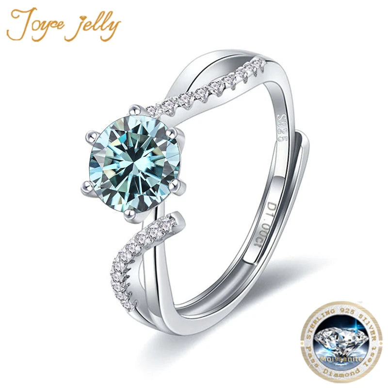 JoyceJelly 1ct/2ct Round VVS D Color Moissanite Diamond Jewelry Sterling Silver 925 Rings Twist Design Six Claw Ring For Women