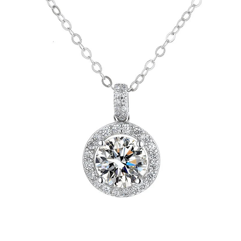 JoyceJelly S925 Sterling Silver 1/2/3/4/5/10 Carat D COLOR Moissanite Diamond Necklace Women's Round Pendant Chain For Wedding