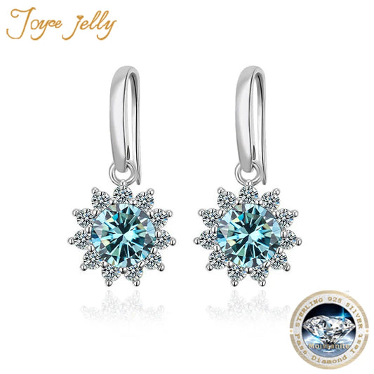 JoyceJelly Women's Sterling Silver 925 Jewelry 1 Carat 2 Carat Moissanite Diamond Drop Earrings Sunflower Shaped Ear-drops Gifts