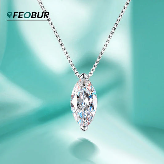 FEOBUR VVS 5*10mm 1CT Marquise Cut Moissanite Necklace for Women 925 Sterling Silver Chains Pendant Necklaces Jewelry with GRA