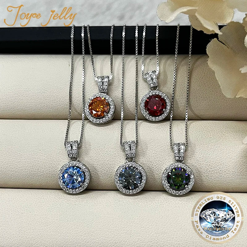 JoyceJelly 18 Color Choice 1CT VVS Moissanite Pendant Necklace 925 Sterling Silver Jewelry For Women Promise Pass Diamond Tester