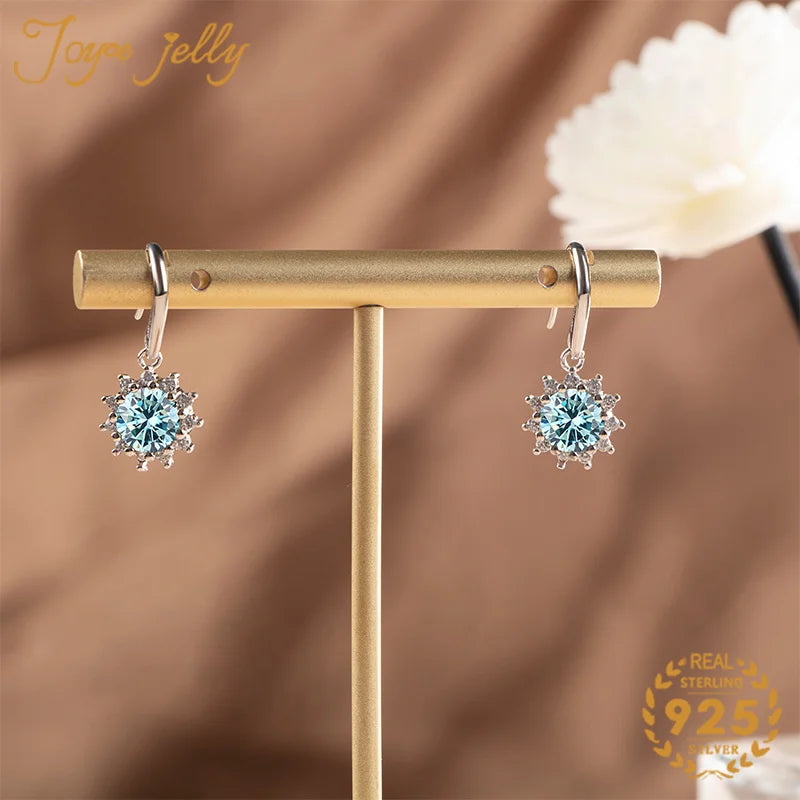 JoyceJelly 1CT Moissanite Drop Earrings For Women Green Blue Pink Color 100% S925 Sterling Silver White Gold Plated Fine Jewelry