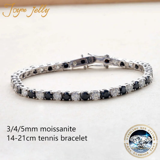 JoyceJelly 3/4/5mm White Black Moissanite Tennis Bracelet Original S925 Sterling Silver Come With GRA Certi Unisex Bracelets