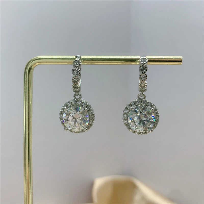 NeeTim 3ct Moissanite Diamond Drop Earrings for Women Lab Diamond 925 Sterling Silver with 18K Gold Plated Wedding Party Jewelry