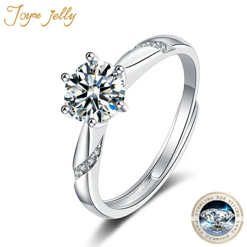 JoyceJelly Women's Six Claw S925 Ring With D Color 1 Ct Moissanite Opening Female Simple Sterling Silver 925 Jewelry For Wedding