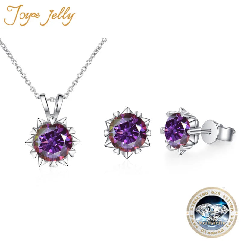 JoyceJelly Sterling 925 Silver Moissanite Diamond Jewelry Set For Women Snowflake Earrings Pendant Necklace Luxury Wedding Sets