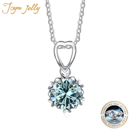 JoyceJelly 1ct Round Moissanite Diamond Jewelry Six Claw Snowflake Necklace Women's Simple Elegant Pendant Chain Christmas Gift