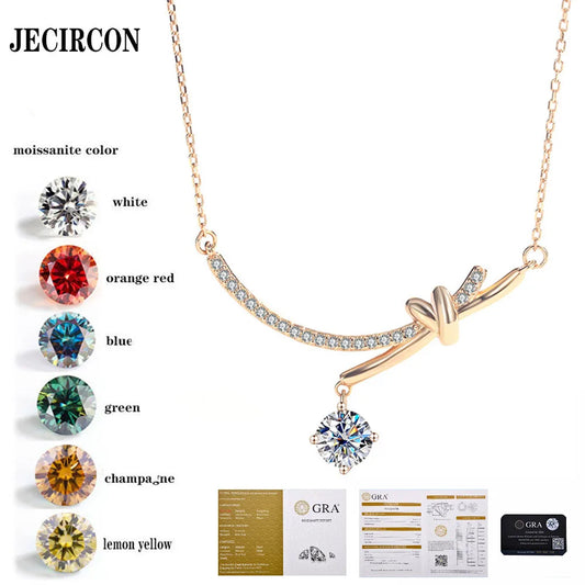 JECIRCON 925 Sterling Silver Necklace for Women Light Luxury Niche Bow Moissanite Pendant Simple Sweet Versatile Clavicle Chain